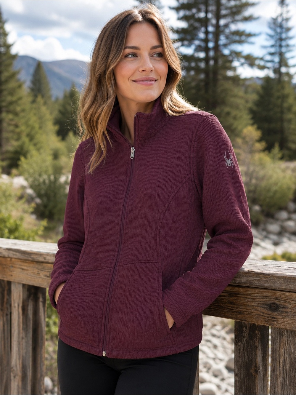 Spyder Burgundy Textured Mock Neck Zip Up Jacket Women’s Small Outdoors Active